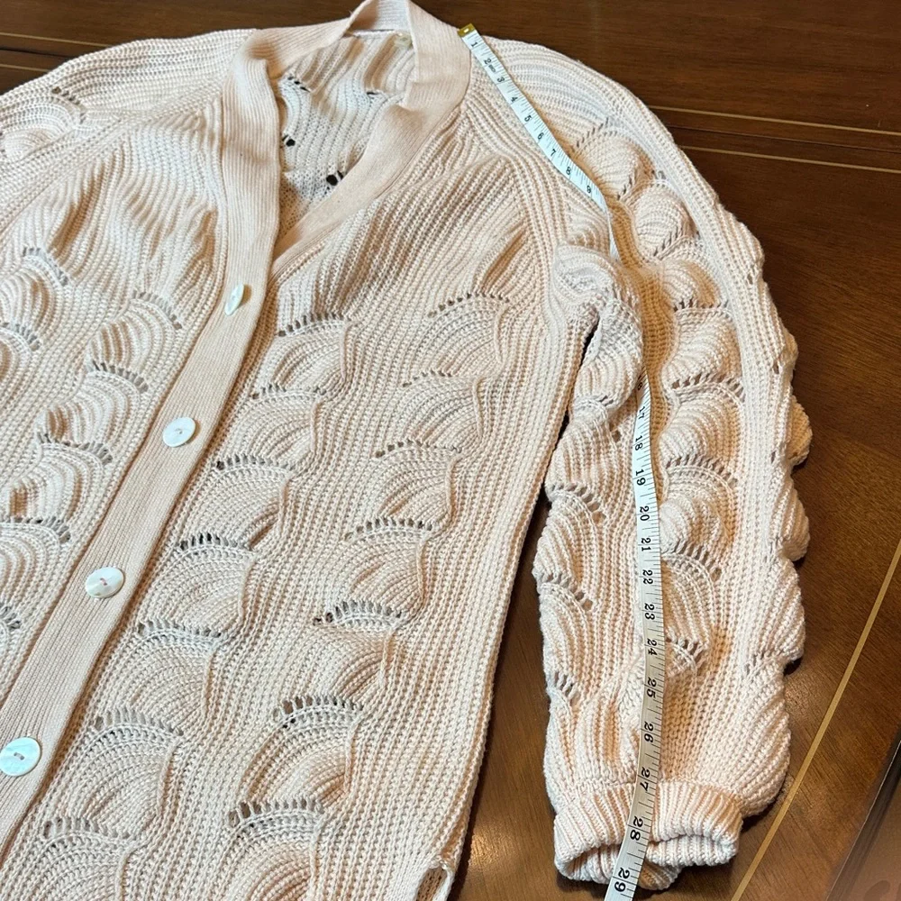 Ellie Tahari 100% Cashmere Long Cable Knit Cardigan Sweater Luxury Neutral - Picture 4 of 13